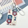 Porte carte cartone animato carino con cordino custodia protettiva per badge studio - Corda Intrecciata Bianca / Orso Cool Fiori