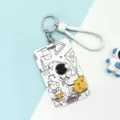 Cute astronaut cartoon card holder with white braided strap for students and daily commute use. - Dog and Astronaut / White Braided Rope