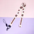 Cartoon bear print lanyard variant, durable neck strap with keychain and metal clasp hook. - Paw Print Bear