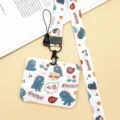 Cute cartoon dinosaur lanyard and ID card holder set for students bus card protective cover - Horizontal Style: Many Little Monsters and Floral Little Dinosaur Long Lanyard