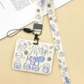 Cute cartoon rabbit push-pull card holder with lanyard student transit pass badge protective case - Horizontal Style: Yellow Bubble Rabbit and Yellow Bubble Rabbit Long Lanyard