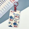 Portacarte carino con stampa di orso cool e gancio rosso, custodia protettiva per tessera scolastica - Chiusura a Moschettone Rossa / Orso Occhiali da Sole Stelle