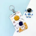Cute astronaut sliding card holder with keychain, waterproof student bus card case. - Jumping Astronaut / Round Buckle