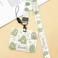 Cute cartoon dinosaur lanyard and card holder set for students bus card protective cover - Horizontal Style - Plaid Dino with Plaid Dino Long Lanyard