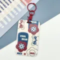 Porta carte d'identità per studenti orso cartone animato carino con gancio in metallo rosso protettivo - Chiusura a Moschettone Rossa / Orso Cool Fiori