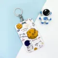 Cute astronaut cartoon card holder with keyring, waterproof sliding transit IC badge sleeve. - Ball-Holding Astronaut / Round Buckle