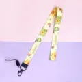 Cartoon sunflower print lanyard with metal clasp and phone strap for keys and ID cards. - Sunflower