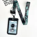 Soporte de tarjeta de identificación de astronauta negro y cordón para insignia de trabajo - Estilo Astronauta De Pie Verde / Portatarjetas Con Cordón Largo