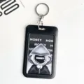 Portatarjetas de identificación negro sólido con llavero metálico y tarjeta de astronauta para oficina - Estilo Hombre Con Capucha Misterioso / Funda Con Hebilla Redonda