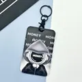Black and white cartoon character card holder with keychain, durable plastic badge protector. - Mysterious Hooded Figure / Black Handcuff Buckle