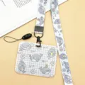 Cute cartoon seal card holder and lanyard set student bus card access control cover - Horizontal Style - Blue Shark + Blue Shark Long Lanyard
