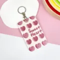 Pink cute student cartoon card holder ABS durable badge case with keychain ring for use - Heart Letter Pattern / Round Buckle