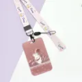 Cute rabbit cartoon card holder with lanyard for student id badge and access card pink - Shining Rose Rabbit / Pink Cute Rabbit Long Lanyard