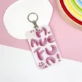 Pink cute student cartoon card holder, durable ABS pull-out ID badge protector with keychain - Pink English Letter / Round Buckle