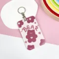 Pink cute cartoon bear card holder ID badge case with keychain for student daily use - BEAR Heart Bear / Round Buckle