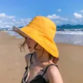 Women's yellow sun hat, reversible wide brim fisherman hat for summer beach vacation uv protection - M (56-58cm) / Yellow
