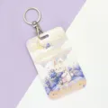 Cute rabbit ID badge card holder with keychain, aesthetic pastel student bus card protective case. - Hydrangea Rabbit / Round Buckle