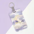 Cute watercolor rabbit card holder with keychain for students, school ID, and access cards. - Cloud Moon Rabbit / Round Buckle