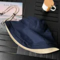 Women's reversible bucket hat, Korean style casual sun protection large brim summer beach hat - M (56-58cm) / Navy Blue