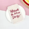 Pink ABS push-pull card holder, cute student badge case featuring nice day text variant. - Spotted Beige Letters / No Accessories