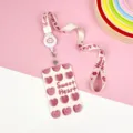 Pink cute student cartoon card holder retractable lanyard id badge protective case - Heart Letter Pattern / Retractable Long Lanyard