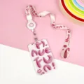 Pink cute student cartoon card holder with retractable lanyard and clear protective cover. - Pink English Letter / Retractable Long Lanyard