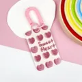 Cute pink student card holder with coil lanyard, durable ABS slide protective cover. - Heart Letter Pattern / Spring Rope