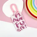 Pink ABS pull-out card holder with coiled wrist strap, cute student ID bus card sleeve protective cover. - Pink English Letter / Spring Rope