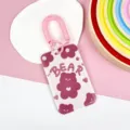 Pink cute student cartoon card holder with spring lanyard, durable ABS push-pull badge holder. - BEAR Heart Bear / Spring Rope