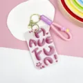 Pink cute student sliding card holder keychain with strap durable ABS protective card case - Pink English Letter / Lucky Bag Wrist Strap