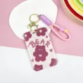 Pink cute cartoon student card holder anti-lost durable ABS retractable card case keychain - BEAR Heart Bear / Lucky Bag Wrist Strap