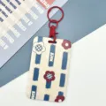 Portacarte cartoon studente badge protettore con anello metallo rosso variante clip - Chiusura a Moschettone Rossa / A Righe Verticali Blu