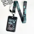 Portatarjetas de astronauta negro con cordón, ideal para la oficina y la escuela. - Estilo Astronauta Verde / Portatarjetas Con Cordón Largo