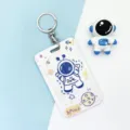 Cute astronaut sliding card holder with keychain, waterproof PVC student bus card cover. - Blue Astronaut / Round Buckle