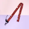 Red floral lanyard with metal clasp and phone strap, perfect for keys and ID card. - Little Red Flower