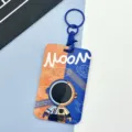 Cute cartoon astronaut card holder with blue keychain, durable plastic pass cover. - Orange Blue Astronaut / Blue Handcuff Clasp