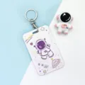 Cute cartoon astronaut sliding card holder with keychain and pendant for student id cards. - Purple Astronaut / Round Buckle