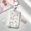 Ins Cute Style Card Holder Bus IC Card Protective Cover with Keychain and Lanyard - Line Cute Bear & White Handcuff Clasp