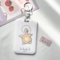 Cute ins style card holder, ID badge transit bus card protector with keychain hook. - Line Duck & White Handcuff Clasp