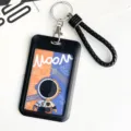 Portatarjetas de identificación negro con llavero, diseño de astronauta, funda de tarjeta resistente. - Estilo Astronauta Naranja Azul / Portatarjetas Con Cordón de Cuero