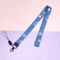 Blue galaxy space lanyard with keychain and black clasp, durable neck strap for keys ID badge. - Blue Planet