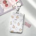 Cute duck card holder with keychain ID badge sleeve for student bus card metro access. - Multi-Duck Line Art + White Handcuff Clasp