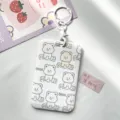 Ins cute card holder for bus metro access card with retractable lanyard student meal card protector - Bear Line Art + White Handcuff Clasp