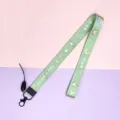 Cute cartoon green printed long lanyard with detachable keychain, durable neck strap for keys. - Frog