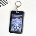 Tarjetero de identificación negro con diseño de tarjeta de astronauta, llavero metálico, ideal. - Estilo Astronauta De Pie Azul / Funda Con Hebilla Redonda