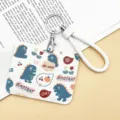 Cute cartoon sliding card holder with white braided strap for bus pass and ID card protect. - Horizontal Style - Many Little Monsters & White-Edged Leather Cord