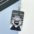 Cartoon card holder with metal keychain, stylish hoodie character badge holder for daily use. - Mysterious Hooded Figure / Round Buckle