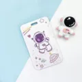 Cute cartoon astronaut card holder, waterproof sliding student bus IC card sleeve case. - Purple Astronaut / No Accessories