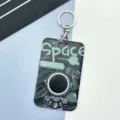 Cartoon astronaut ID card holder with metal keychain for student bus card and school badge. - Black Green Astronaut / Round Buckle