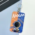 Cute astronaut cartoon card holder with metal keychain, stylish badge holder for daily use. - Orange Blue Astronaut / Round Buckle